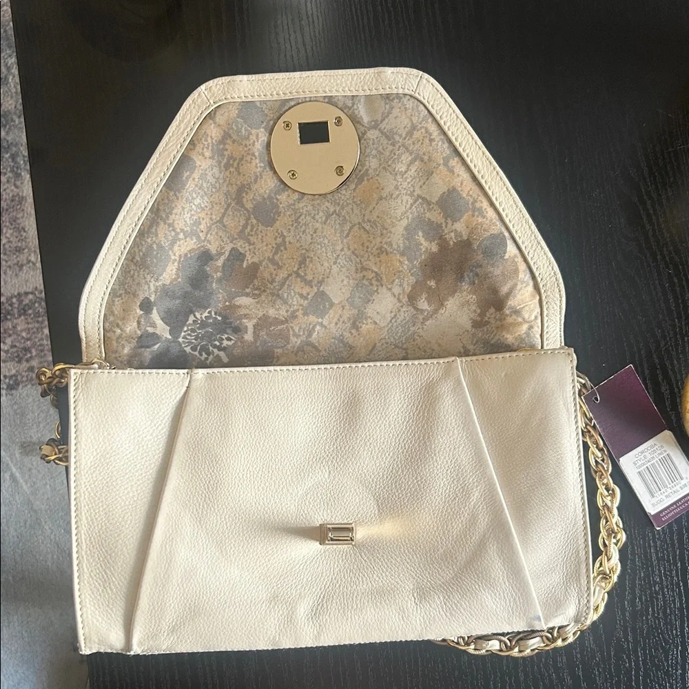 Elliott Lucca Cream Leather Clutch with Gold Chain - Picture 3 of 16